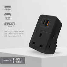 Load image into Gallery viewer, SOUNDTECH MAU-320 3Ways Adaptor with USB A+C Quick Charger, Dark Grey